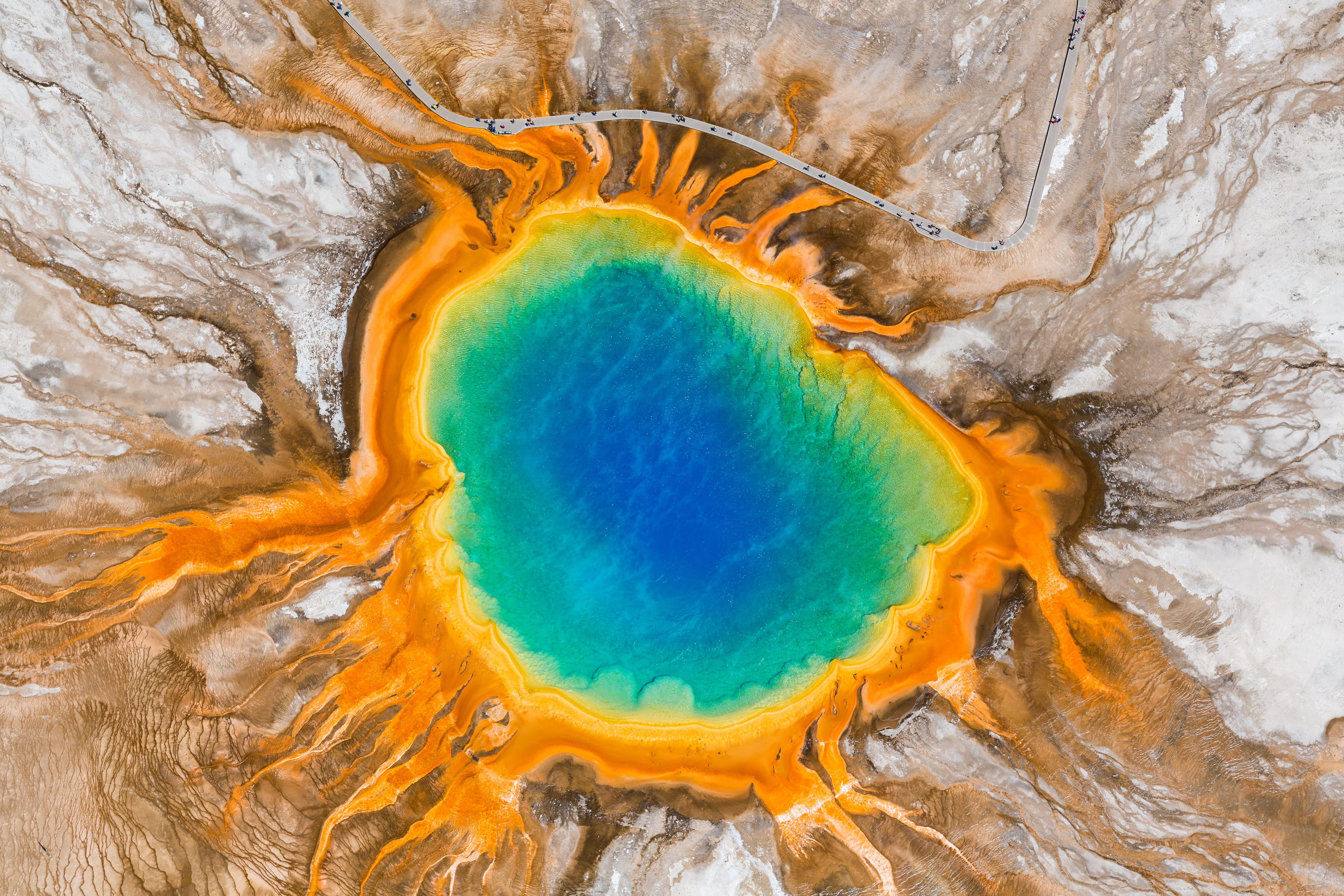 Aerial view of Grand Prismatic Spring in Yellowstone National Park
